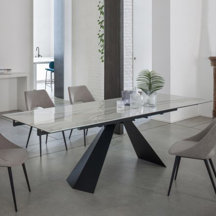 Table à manger extensible jusqu'à 270 cm avec plateau en verre céramique - Trasimeno Viadurini