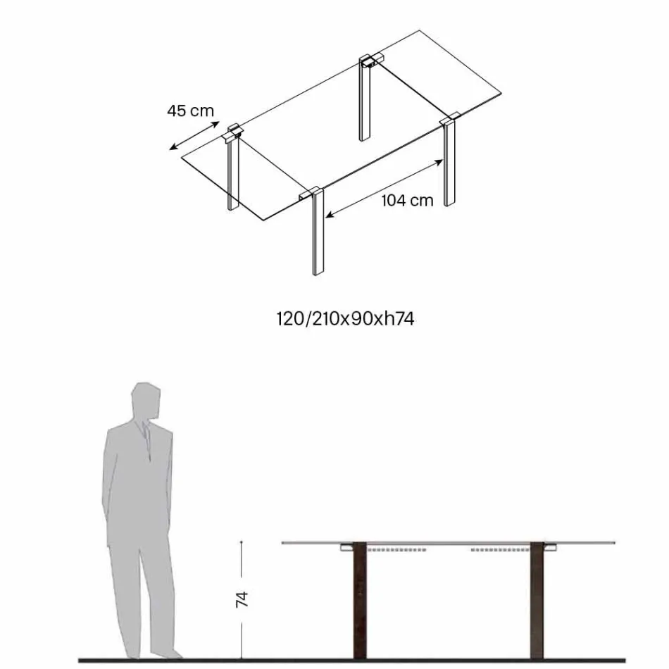 Table à manger extensible jusqu'à 280 cm avec plateau en verre Made in Italy - Melo Viadurini