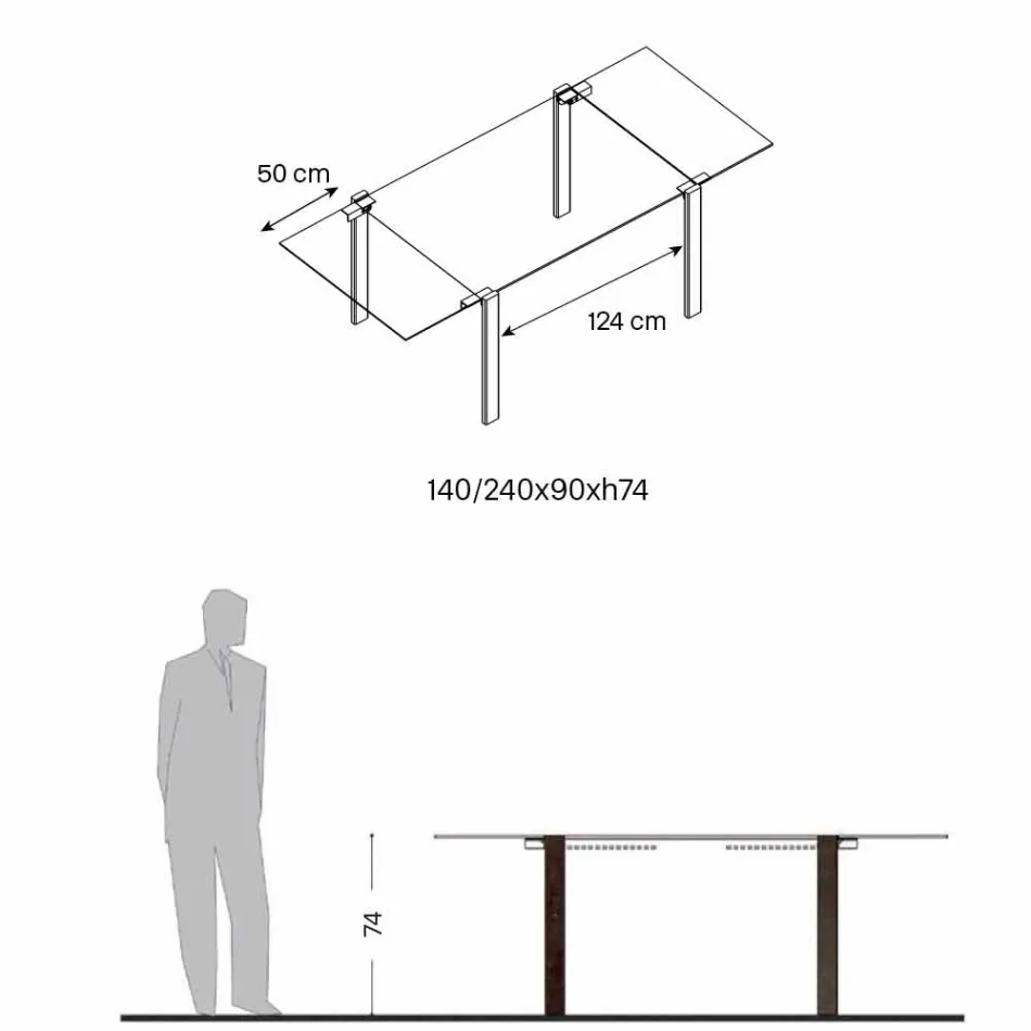 Table à manger extensible jusqu'à 280 cm avec plateau en verre Made in Italy - Melo Viadurini