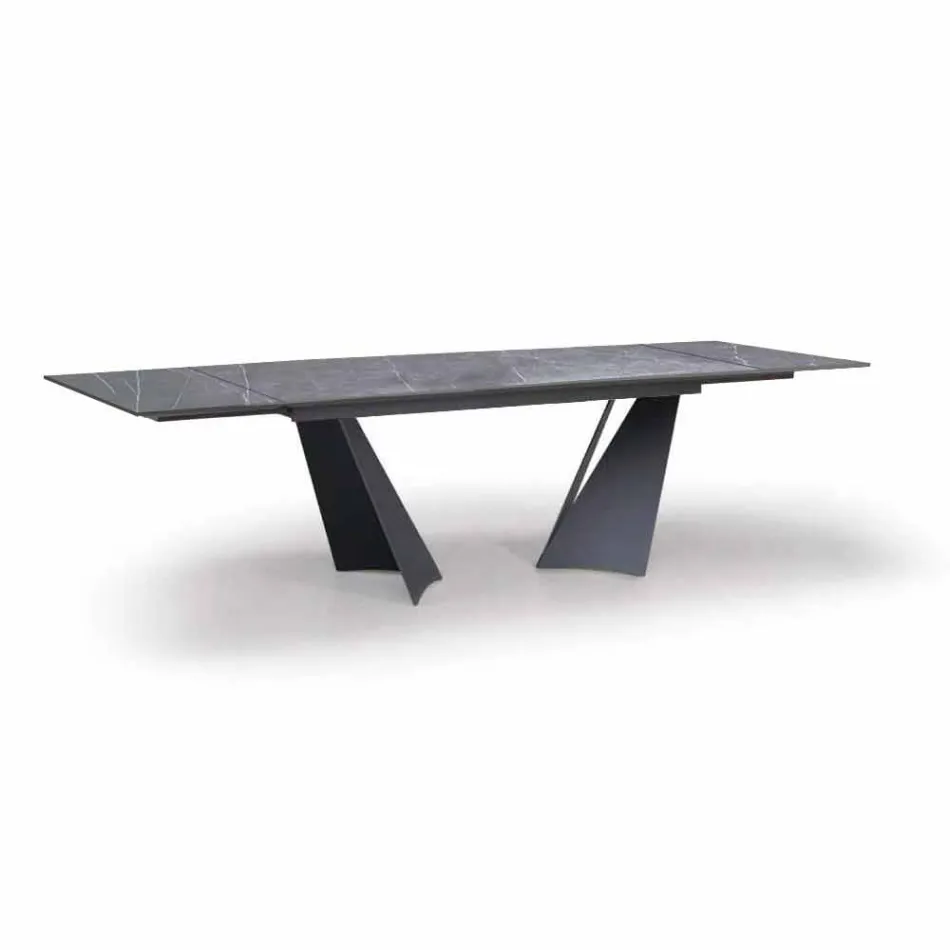 Table à manger extensible jusqu'à 294 cm en grès et métal Made in Italy - Nuzzio Viadurini