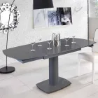 Table extensible à manger en verre et simili cuir, L120 / 180xP90cm, Lelia Viadurini