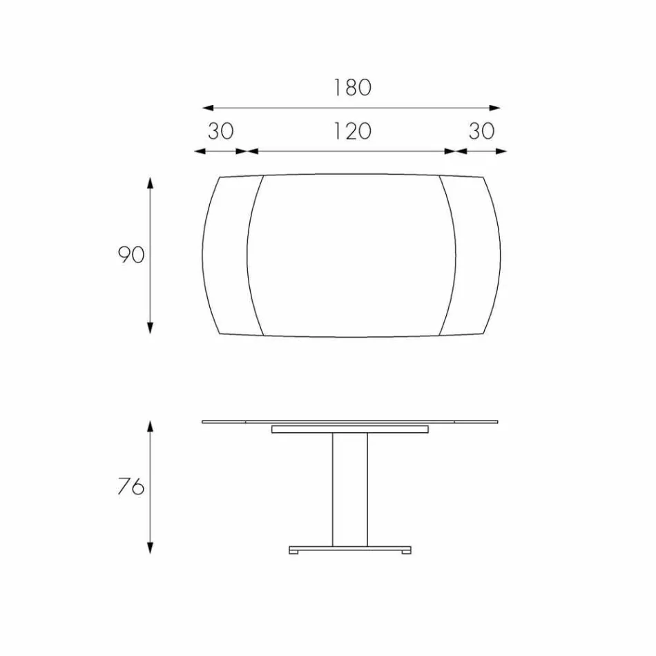 Table extensible à manger en verre et simili cuir, L120 / 180xP90cm, Lelia Viadurini