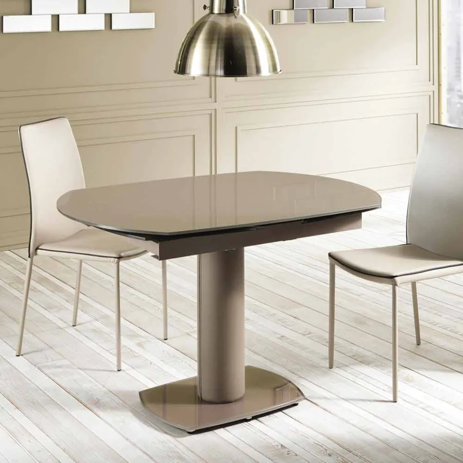 Table extensible à manger en verre et simili cuir, L120 / 180xP90cm, Lelia Viadurini