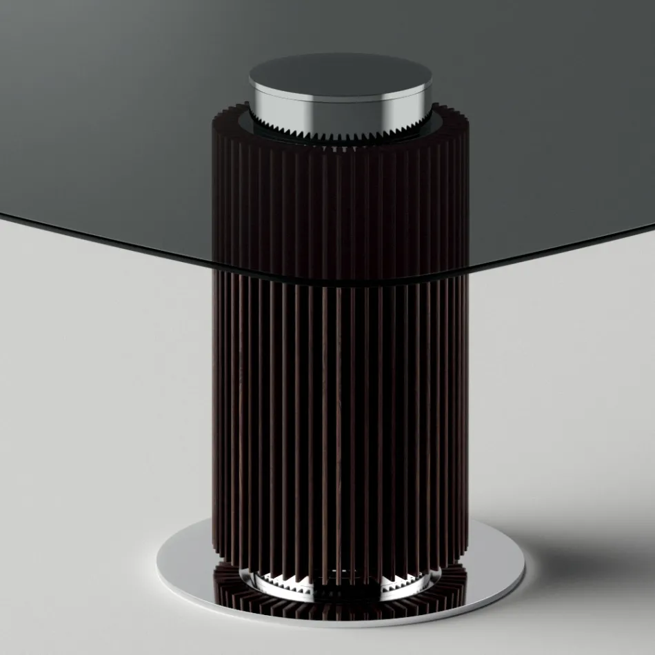 Table à manger avec plateau en verre carré et base en bois Made in Italy - Kuadro Viadurini