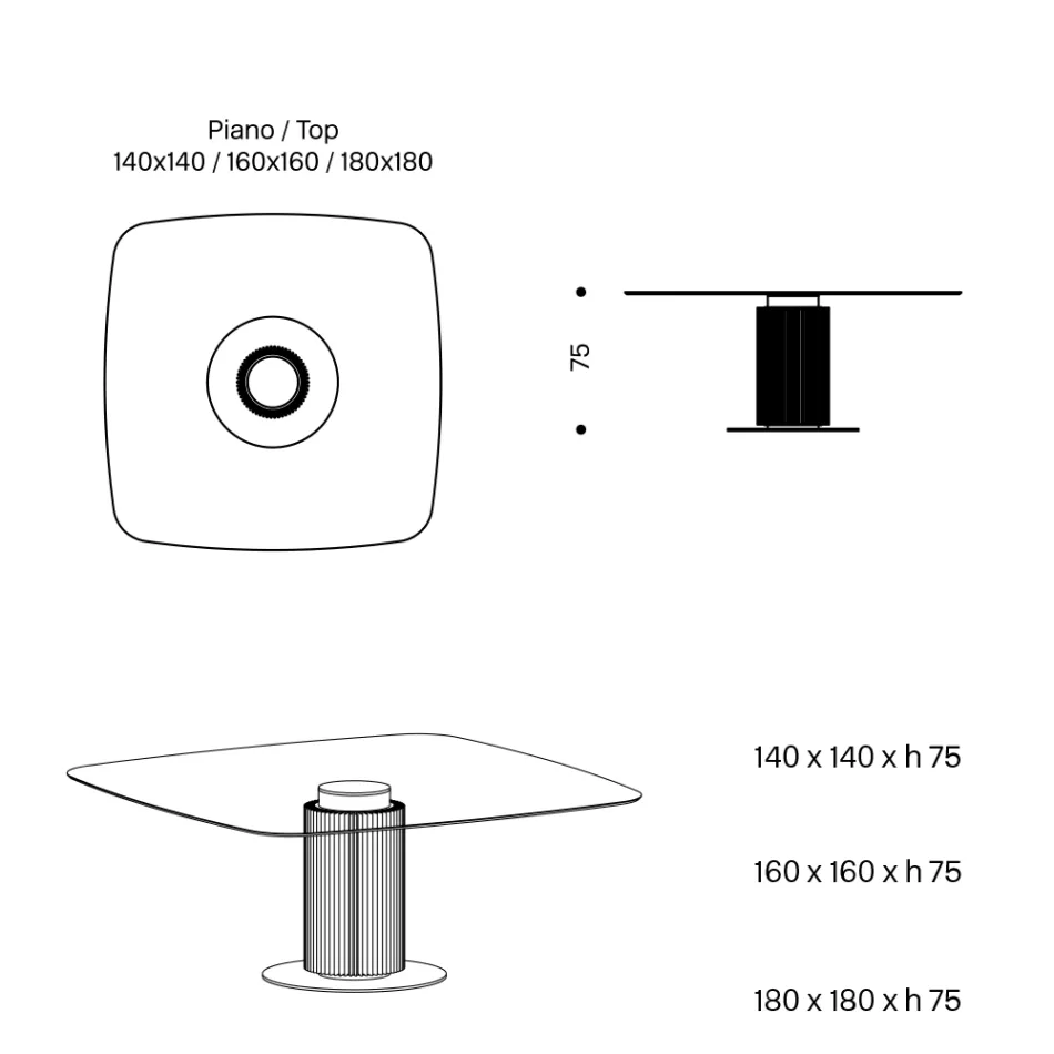 Table à manger avec plateau en verre carré et base en bois Made in Italy - Kuadro Viadurini