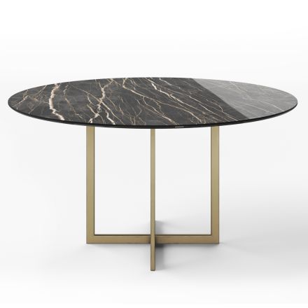 Table à manger avec plateau rond en grès cérame Made in Italy - Emilio Viadurini