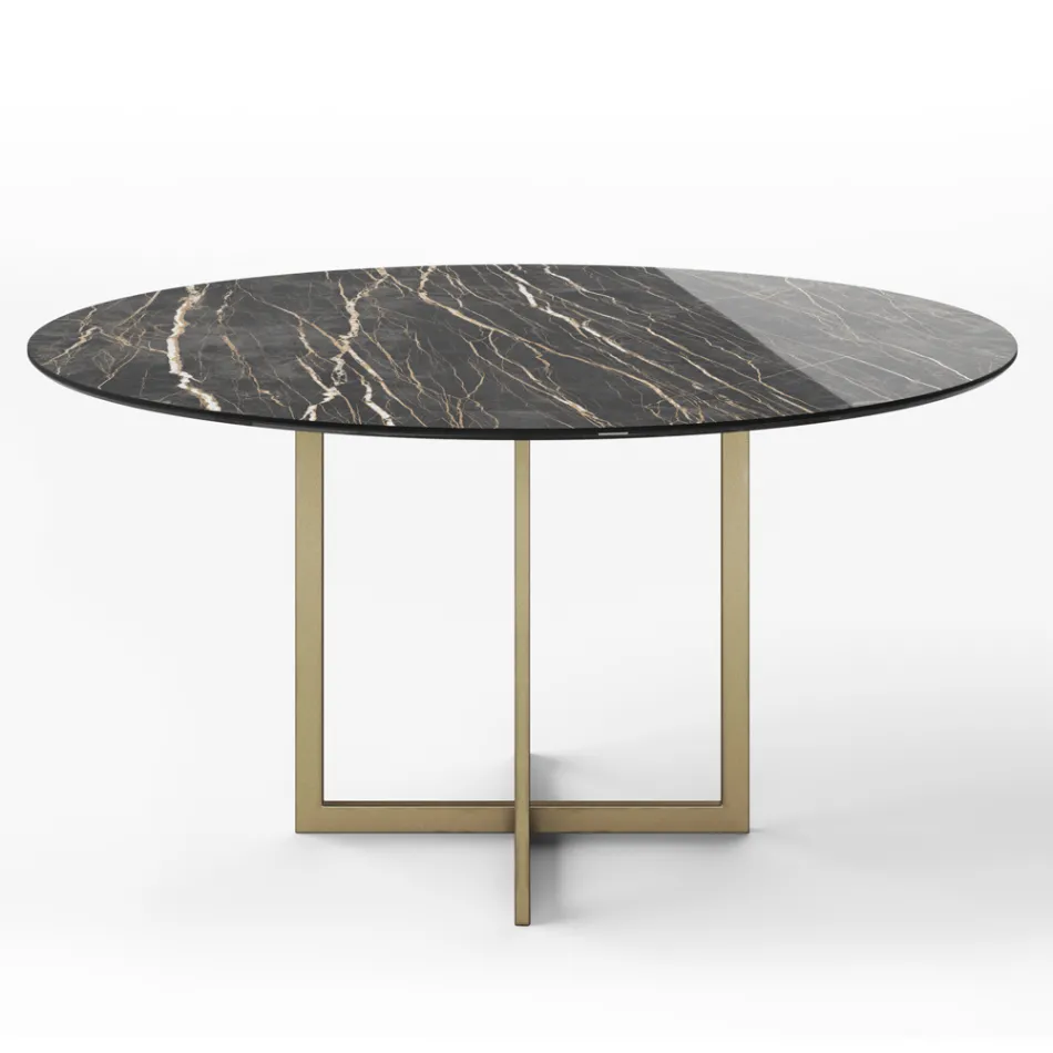 Table à manger avec plateau rond en grès cérame Made in Italy - Emilio Viadurini