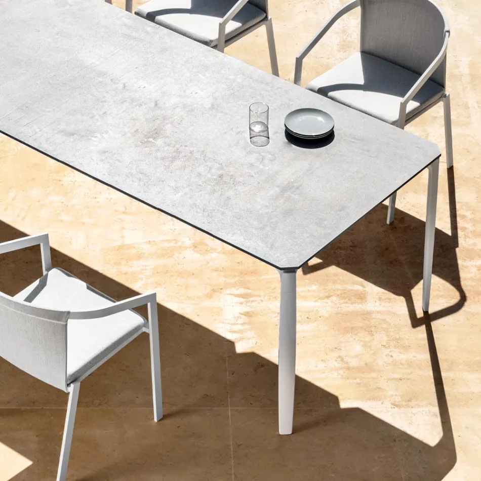 Table à manger de jardin en aluminium et Hpl ou Gres, différentes finitions - Filomena Viadurini