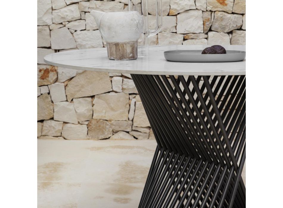 Table à manger d'extérieur en aluminium et plateau en grès Made in Italy - Donovan Viadurini