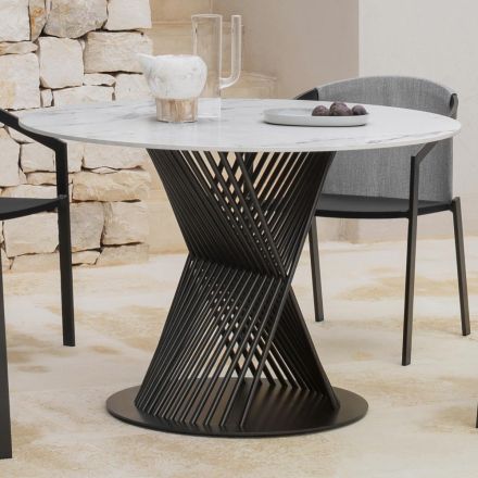 Table à manger d'extérieur en aluminium et plateau en grès Made in Italy - Donovan Viadurini