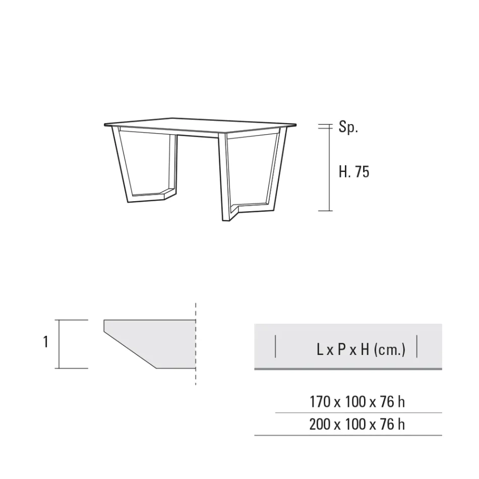 Table à manger fixe en métal et Hpl stratifié Made in Italy - Bastiano Viadurini