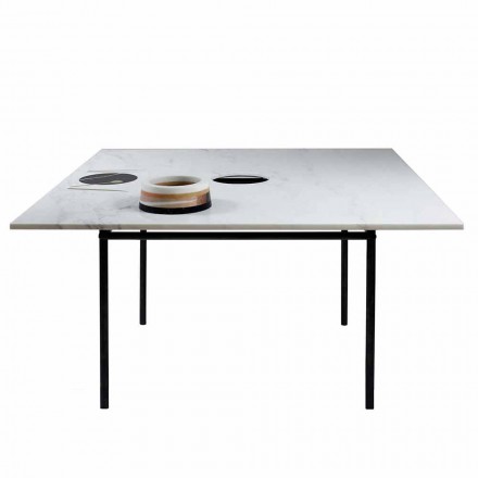 Table à manger carrée avec vase et marqueterie de marbre 140 cm Luxury - Vesuvio Viadurini