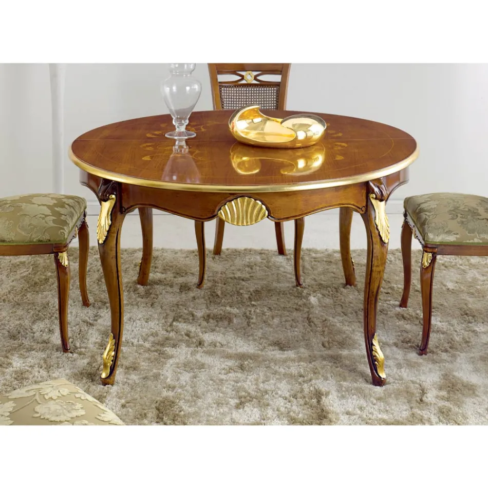 Table à manger ronde extensible 240 cm en bois Made in Italy - Baroque Viadurini