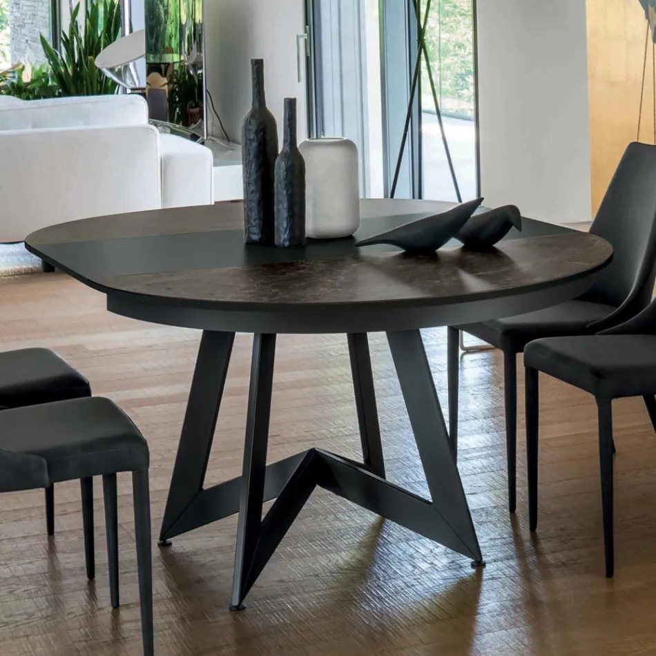 Table à manger ronde extensible jusqu'à 270 cm en céramique Made in Italy - Muschio Viadurini