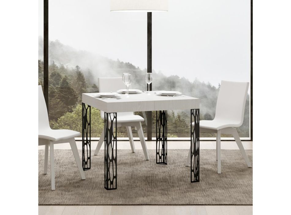 Table carrée extensible jusqu'à 246 cm en bois et fer fabriquée en Italie - Fiume Viadurini