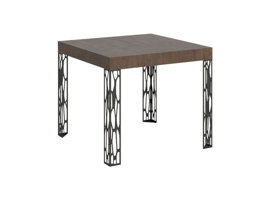 Table carrée extensible jusqu'à 246 cm en bois et fer fabriquée en Italie - Fiume Viadurini