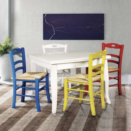 Table Carrée Extensible et 4 Chaises Colorées Fabriquées en Italie - Corail Viadurini