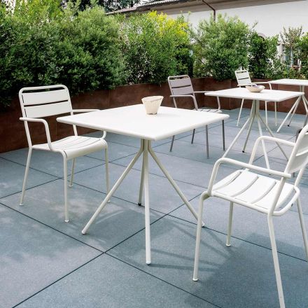 Table d'extérieur carrée en acier galvanisé Made in Italy - Ralph Viadurini