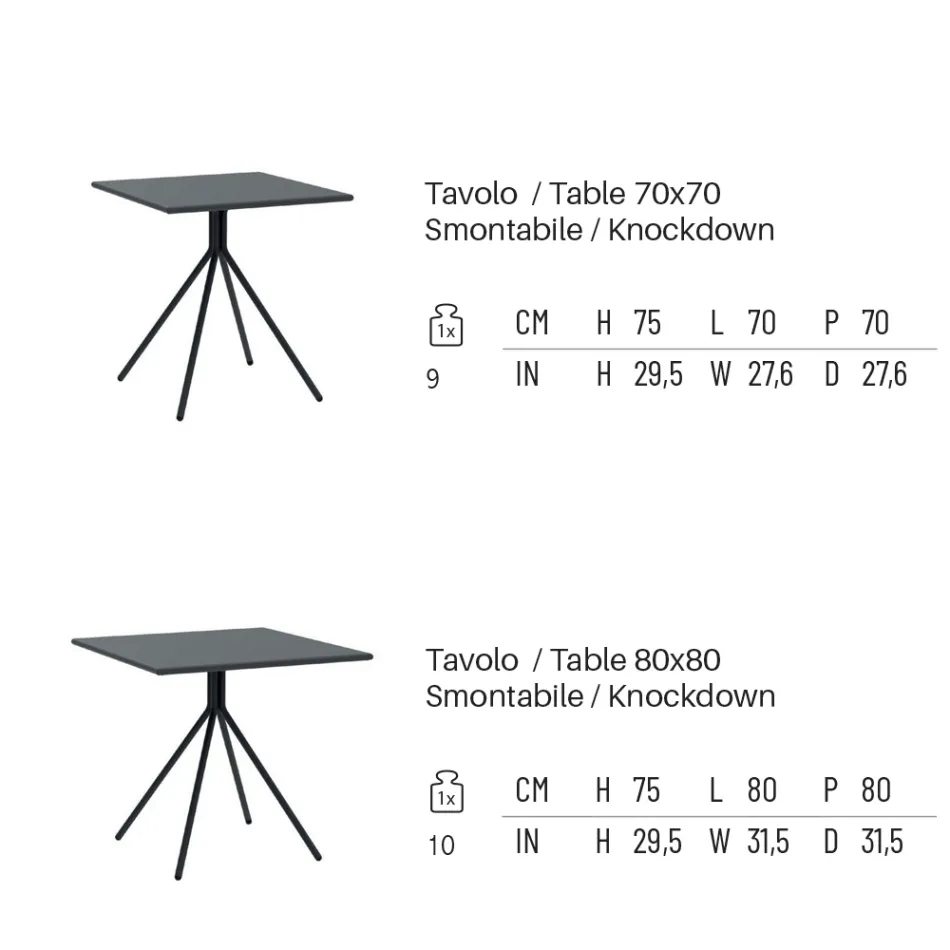 Table d'extérieur carrée en acier galvanisé Made in Italy - Ralph Viadurini