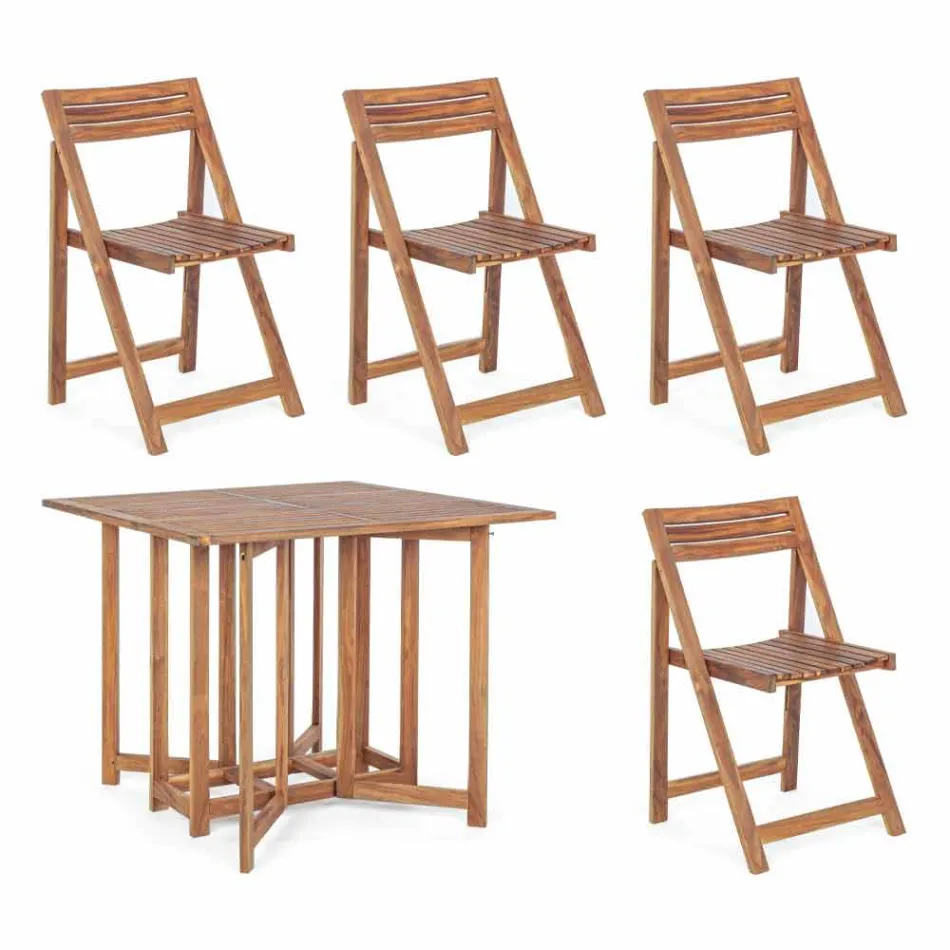 Table d'extérieur carrée en bois d'acacia avec 4 chaises pliantes - Sage Viadurini