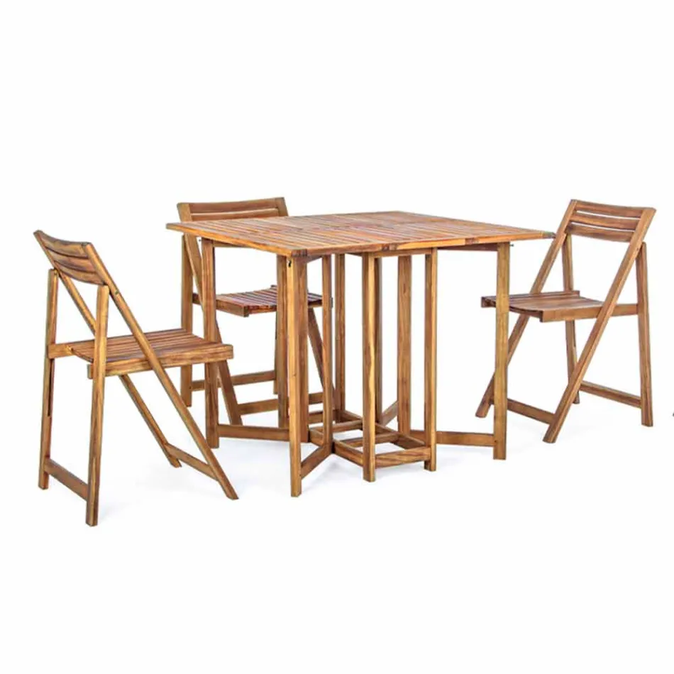 Table d'extérieur carrée en bois d'acacia avec 4 chaises pliantes - Sage Viadurini