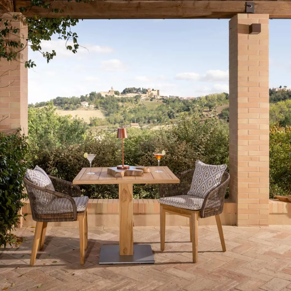 Table d'extérieur carrée en teck et métal - Marie Viadurini
