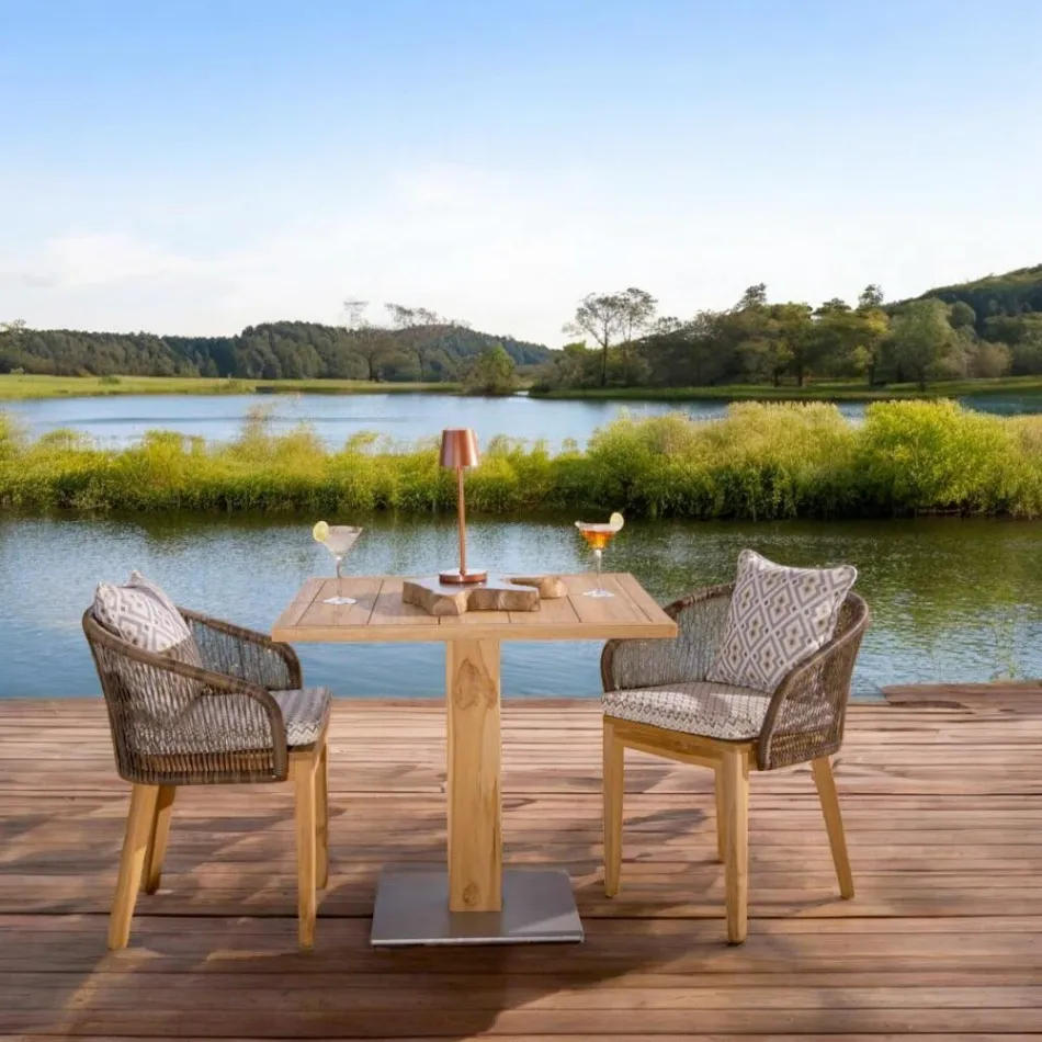 Table d'extérieur carrée en teck et métal - Marie Viadurini