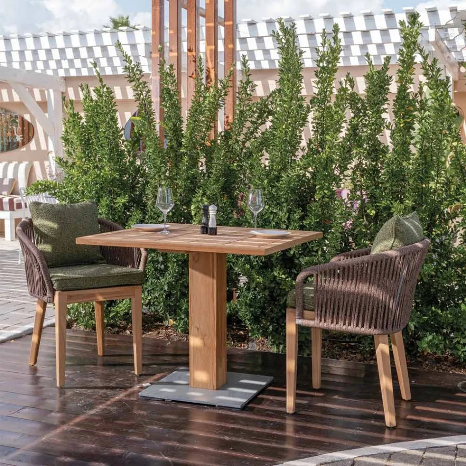 Table d'extérieur carrée en teck et métal - Marie Viadurini