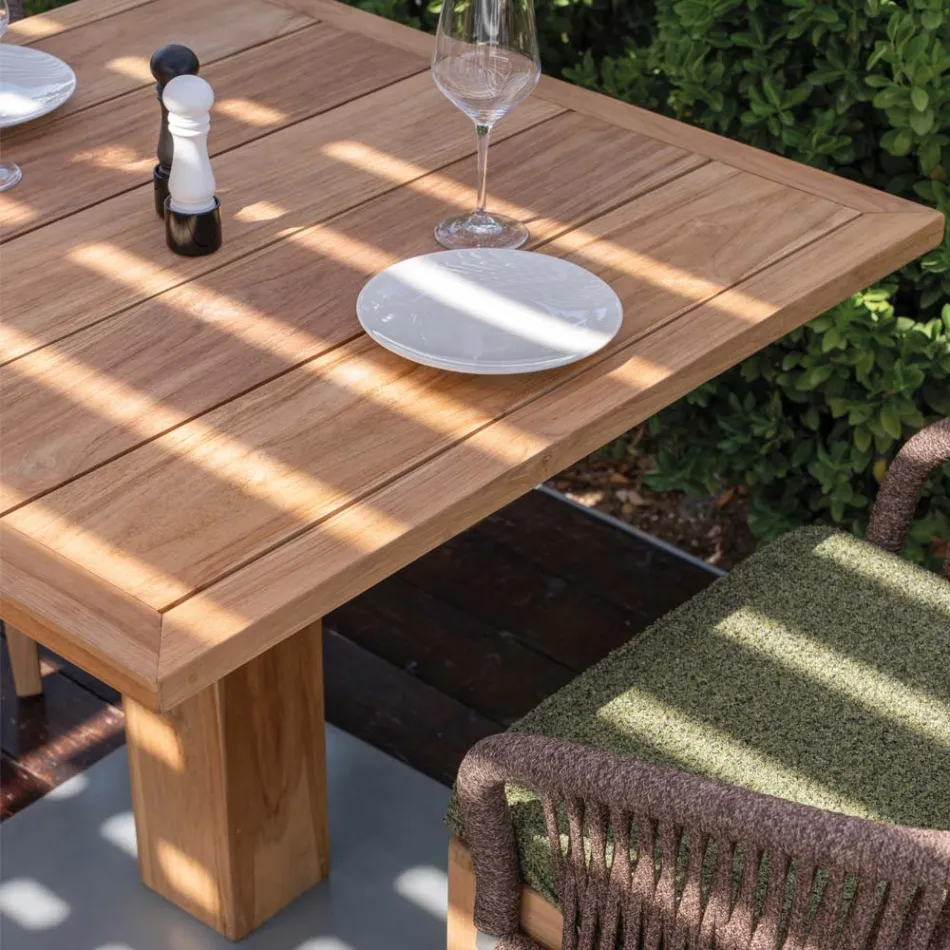 Table d'extérieur carrée en teck et métal - Marie Viadurini