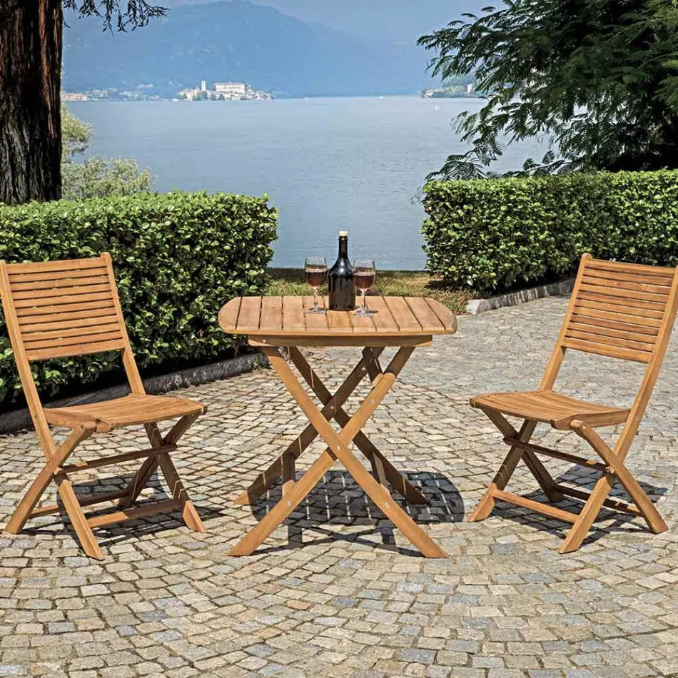 Table d'extérieur carrée en bois d'acacia - Coucher de soleil Viadurini