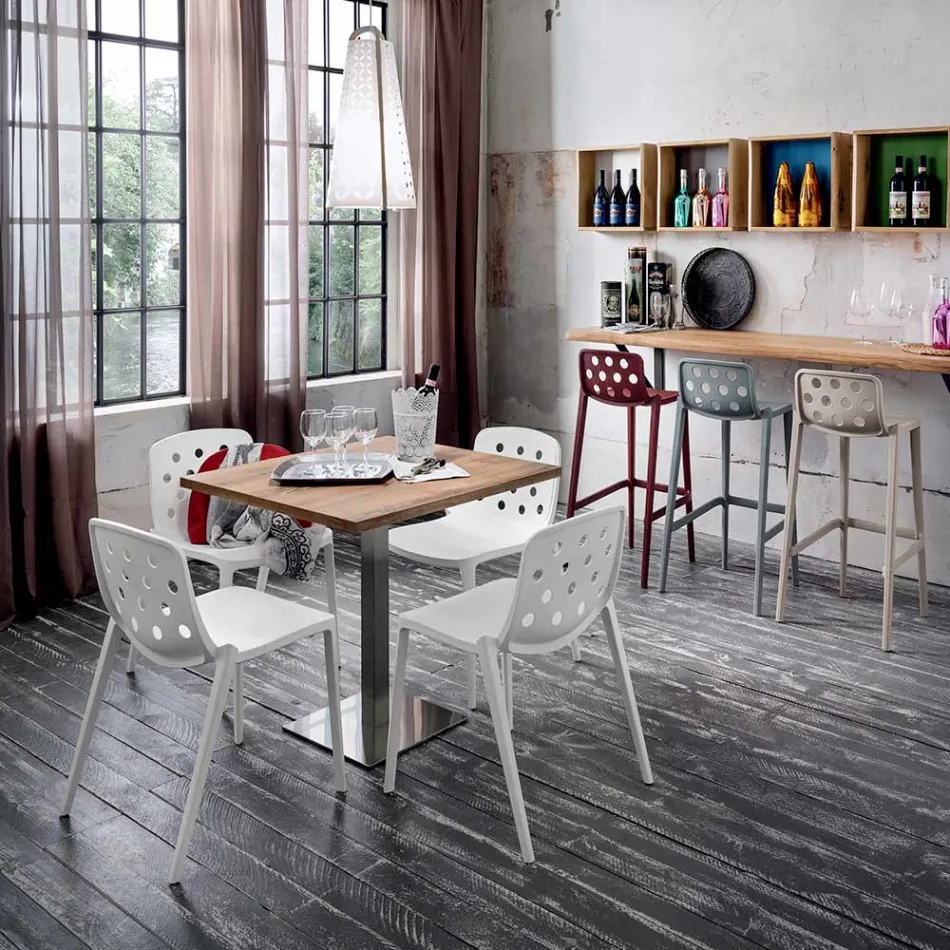 Table Carrée en Métal HPL Acier Inox Satiné Fabriquée en Italie - Lens Viadurini