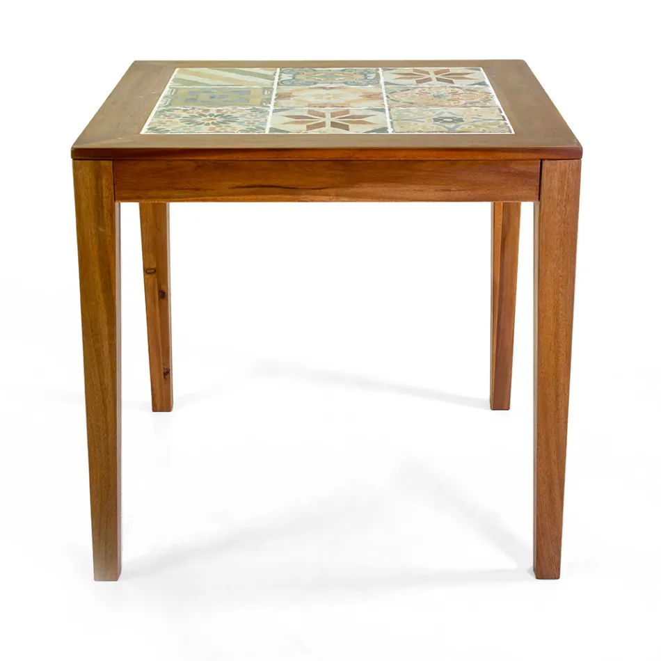 Table carrée en bois d'acacia et plateau en céramique - Technique Viadurini