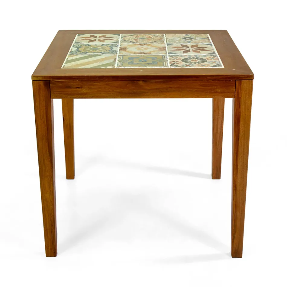 Table carrée en bois d'acacia et plateau en céramique - Technique Viadurini