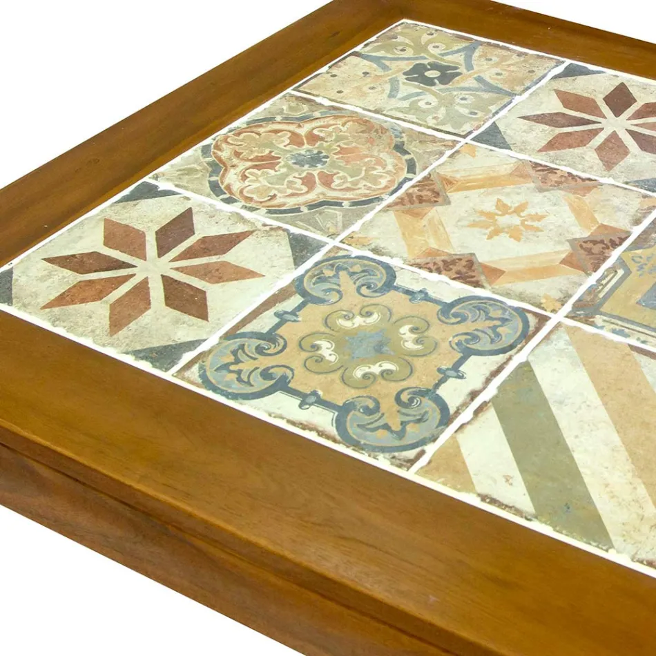 Table carrée en bois d'acacia et plateau en céramique - Technique Viadurini