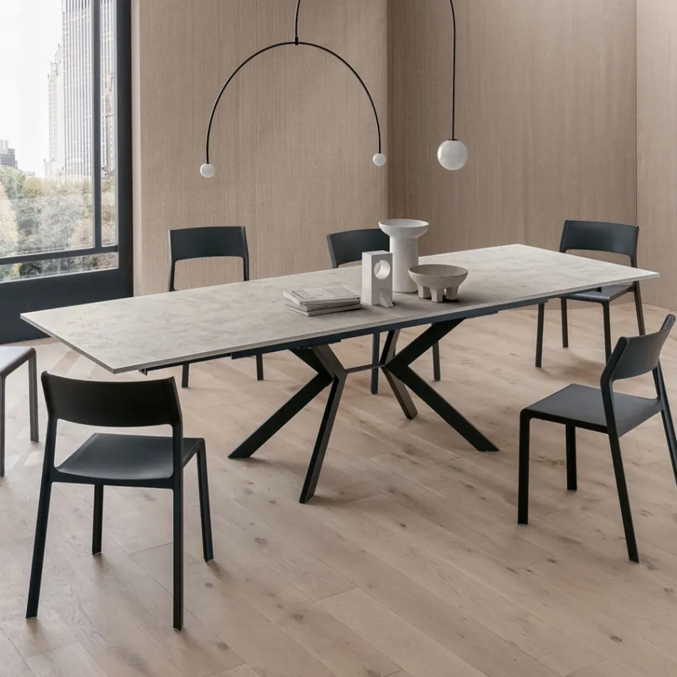 Table rectangulaire extensible jusqu'à 240 ou 280 cm en HPL et métal - Présent Viadurini