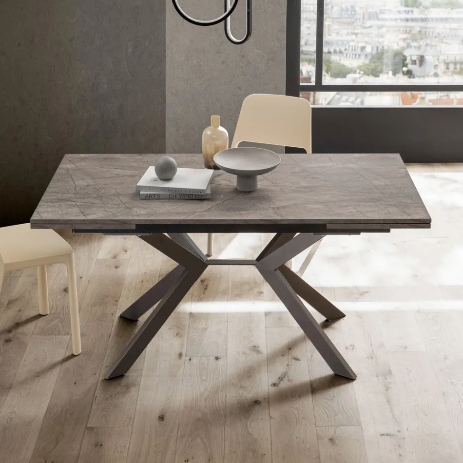 Table rectangulaire extensible jusqu'à 240 ou 280 cm en HPL et métal - Présent Viadurini