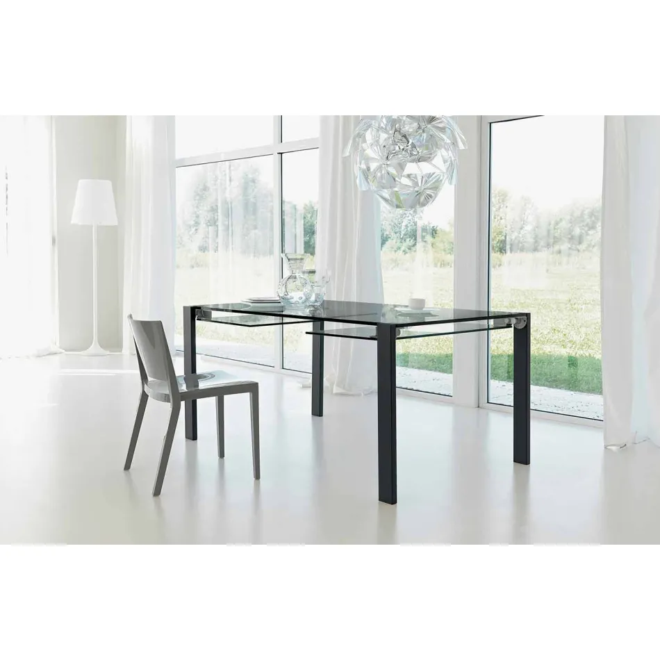 Table extensible rectangulaire en verre transparent Made in Italy - Sopot Viadurini
