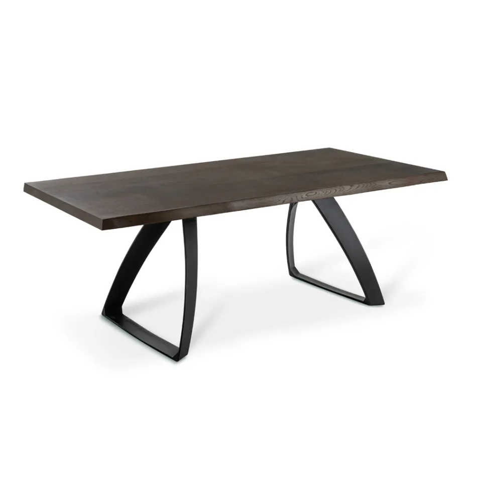 Table rectangulaire avec plateau en placage de chêne et base en aluminium - Logan Viadurini