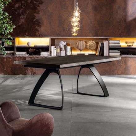 Table rectangulaire avec plateau en placage de chêne et base en aluminium - Logan Viadurini