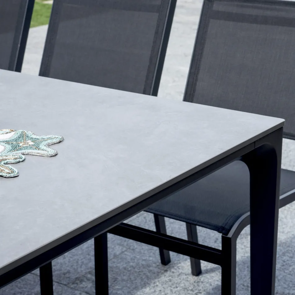Table de jardin rectangulaire en aluminium et grès cérame - Lunara Viadurini
