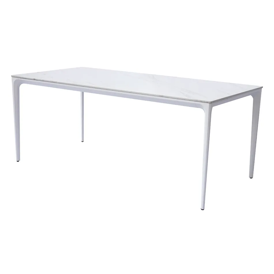 Table de jardin rectangulaire en aluminium et grès cérame - Lunara Viadurini