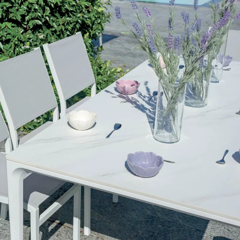 Table de jardin rectangulaire en aluminium et grès cérame - Lunara Viadurini