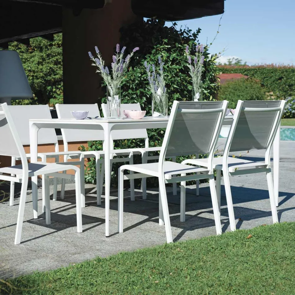 Table de jardin rectangulaire en aluminium et grès cérame - Lunara Viadurini