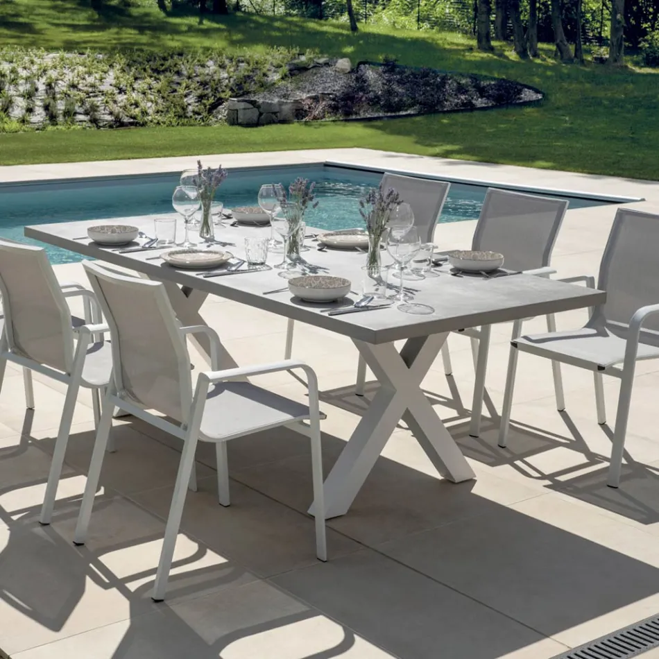 Table de jardin rectangulaire en aluminium et résine grise - Nuvia Viadurini