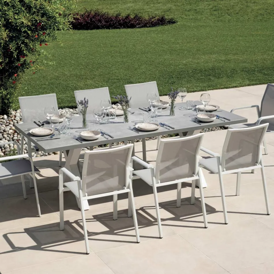 Table de jardin rectangulaire en aluminium et résine grise - Nuvia Viadurini