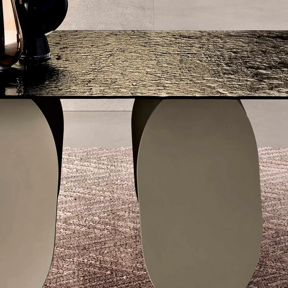 Table rectangulaire en verre martelé argenté, fabriquée en Italie - Almo Viadurini