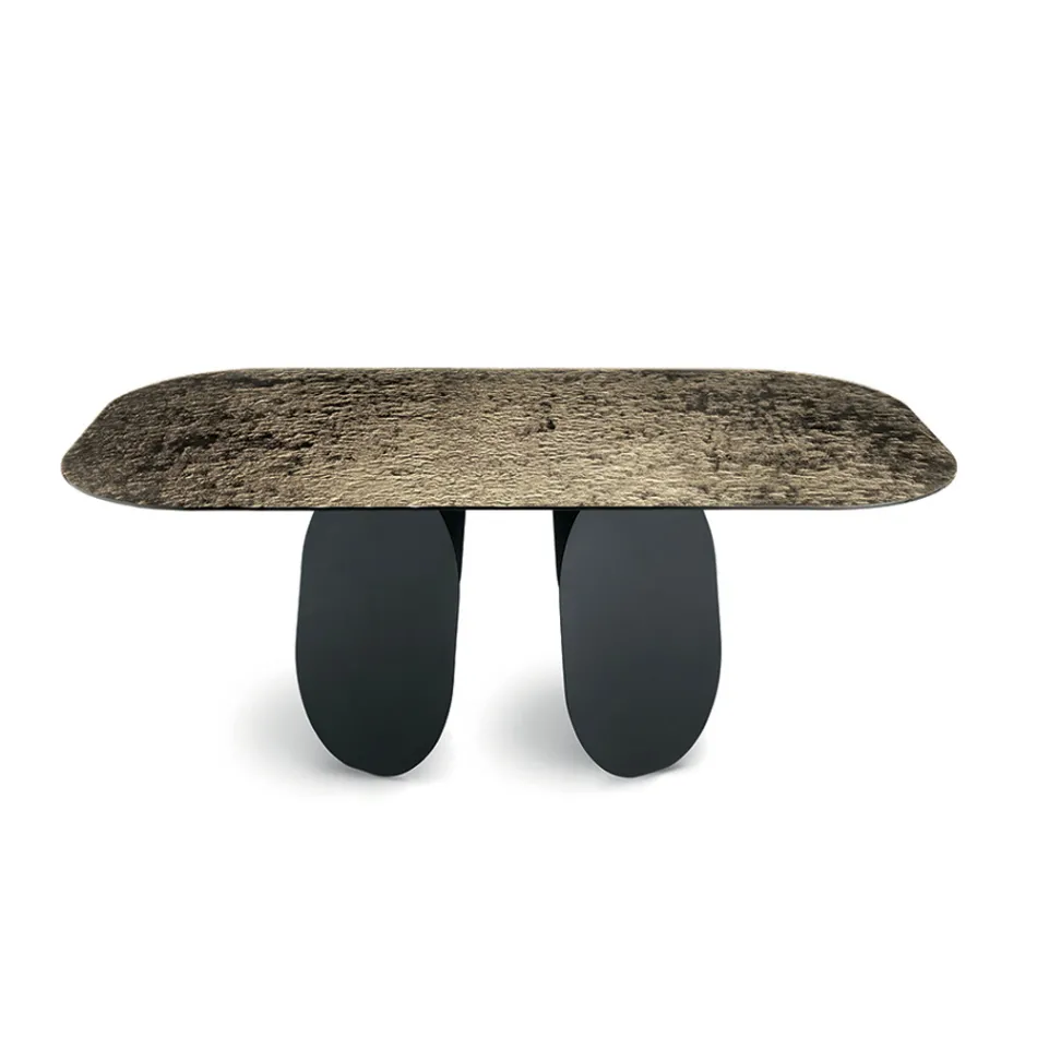 Table rectangulaire en verre martelé argenté, fabriquée en Italie - Almo Viadurini