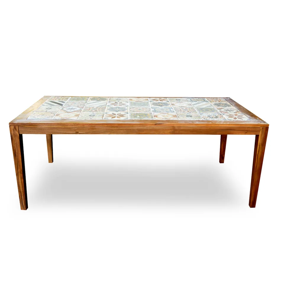 Table rectangulaire en bois d'acacia et plateau en céramique - Technique Viadurini