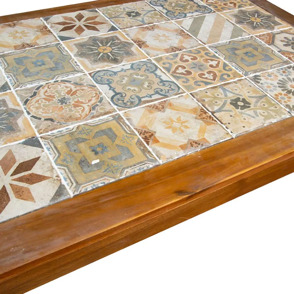 Table rectangulaire en bois d'acacia et plateau en céramique - Technique Viadurini