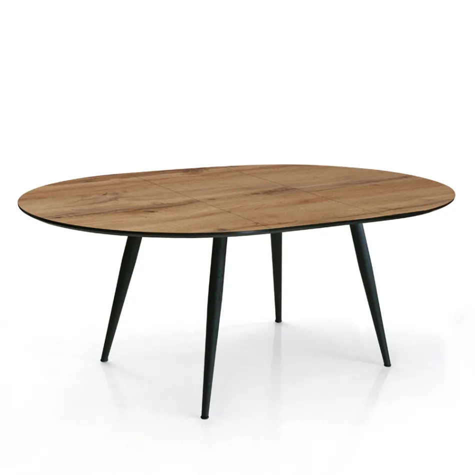 Table ronde extensible jusqu'à 150 cm finition noyer clair - Capone Viadurini